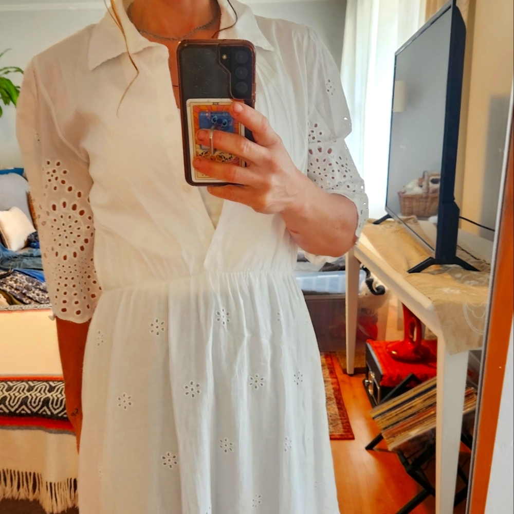Linen Eyelet white summer dress
